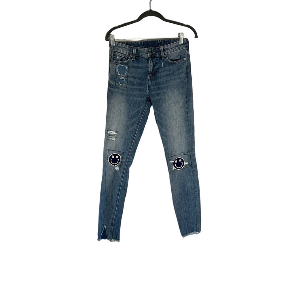 Lucky Brand Ava Skinny Patched Distressed Raw Hem Denim Blue Jeans 0/25